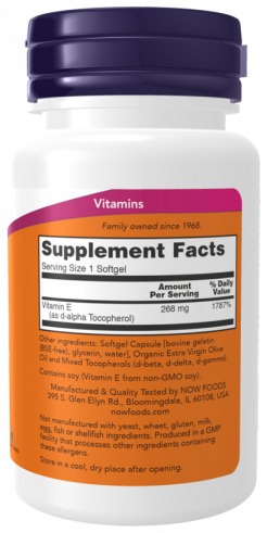 NOW Vitamin E-400 With Mixed Tocopherols, 50 капсул