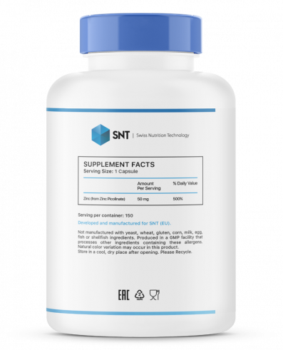 SNT Zinc Picolinate 50 мг, Пиколинат цинка 50 мг, 150 капсул