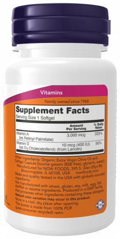 NOW A&amp;D 10000/400 IU, 100 капсул