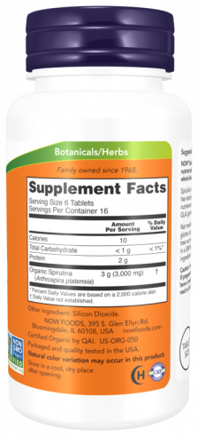 NOW Certified Organic Spirulina 500 mg, 200 таблеток