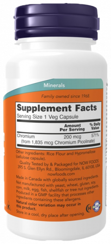 NOW Chromium Picolinate 200 mcg, 100 капсул