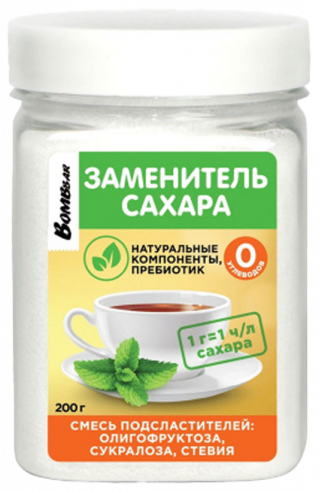 Bombbar Заменитель сахара &quot;Олигофруктоза, сукралоза, стевия&quot;, 200 грамм