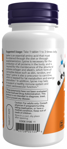 NOW L-Lysine 500 mg, L-Лизин 500 мг, 250 таблеток
