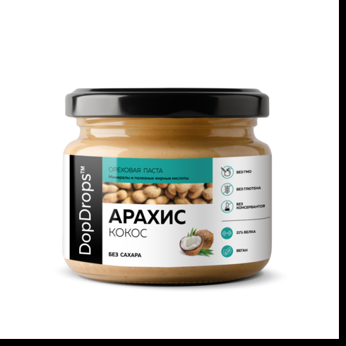 Dop Drops Паста Арахисовая с Кокосом [без сахара], 250 г